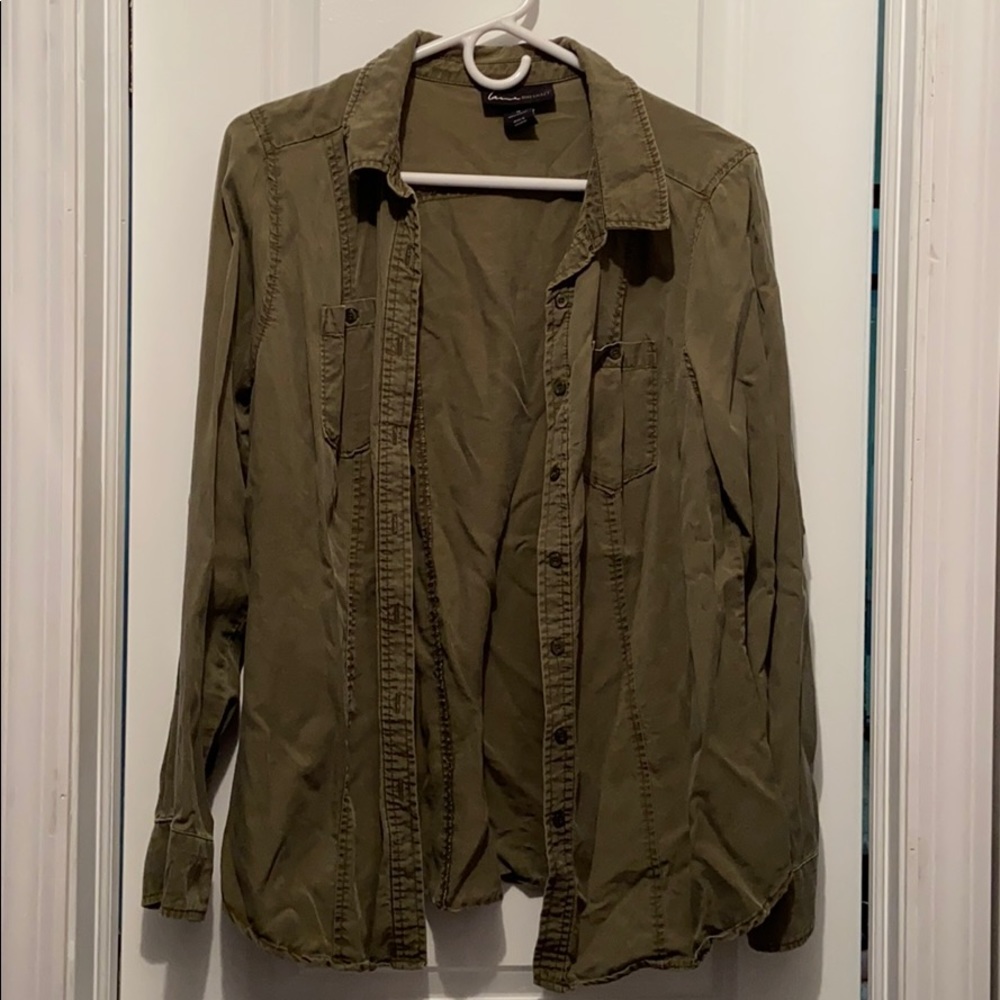 Olive green button down